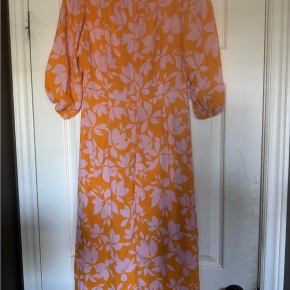 Orange and Pink Midi Dress with Bishop Sleeves - Picture 3 of 5